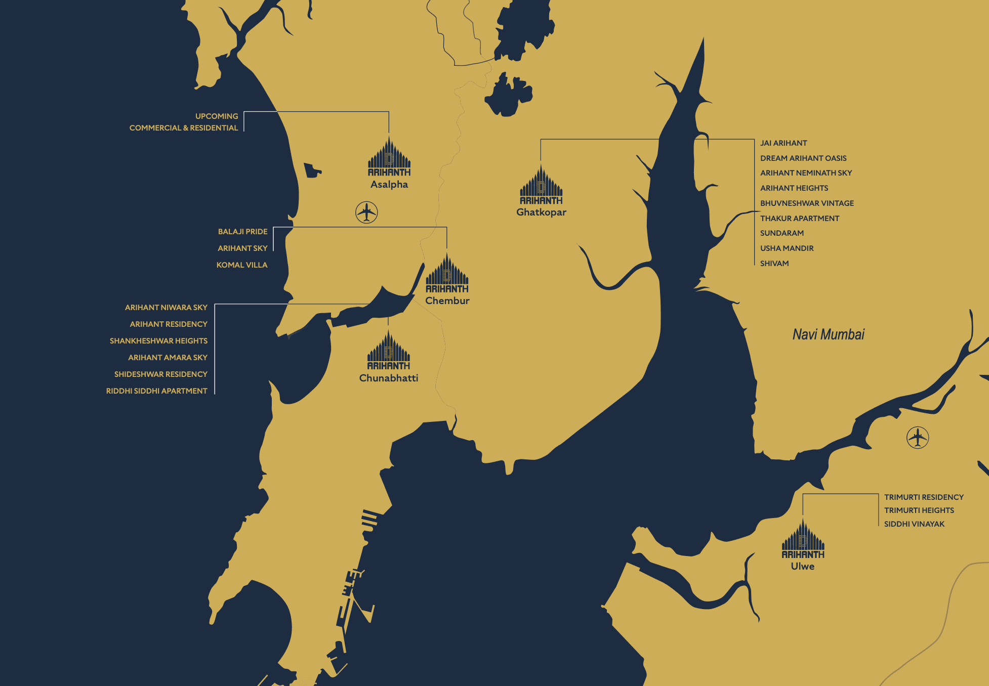 Dream Arihanth Group project locations across Mumbai