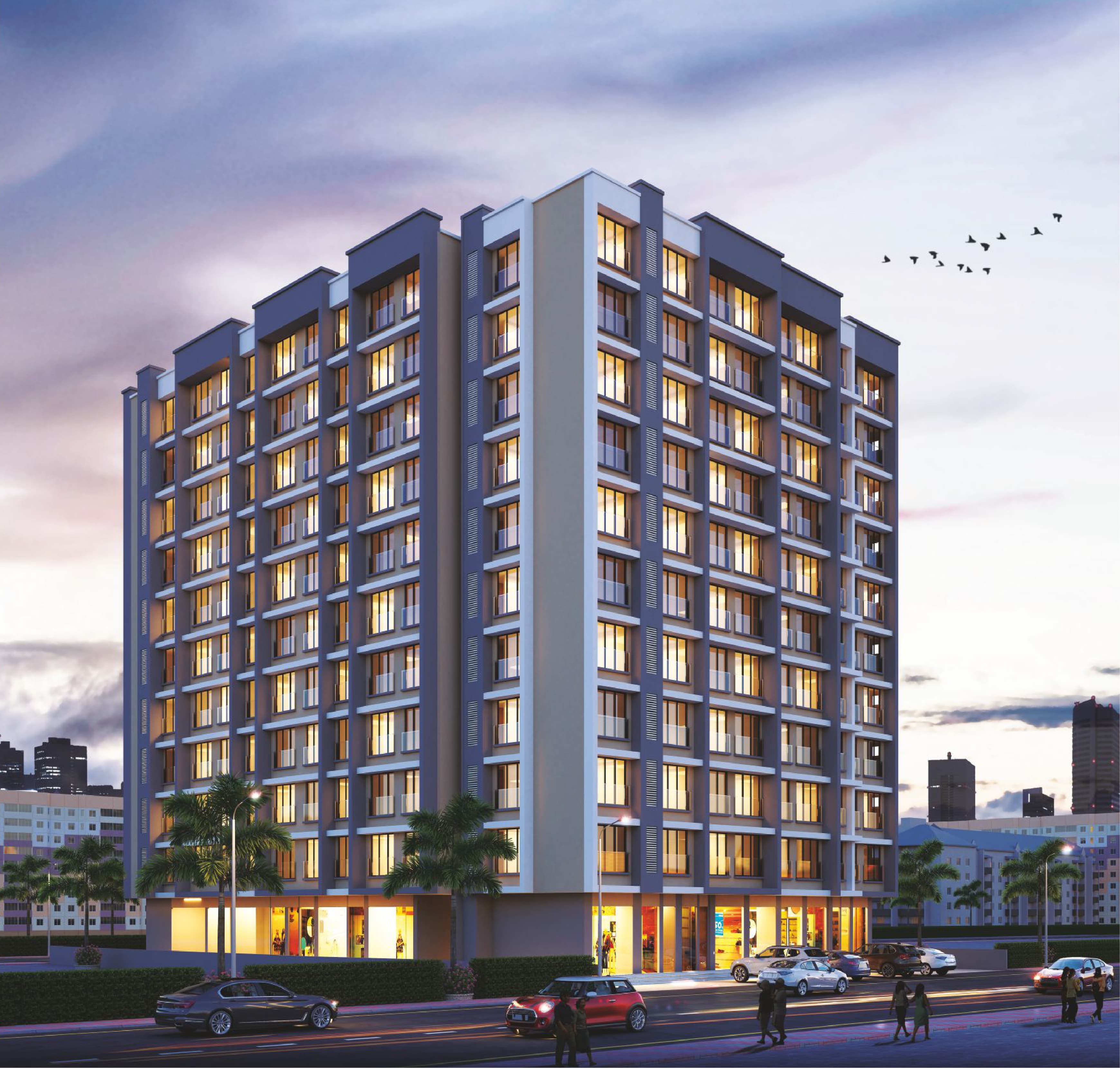 Modern Mumbai luxury high-rise residential project with skyline view